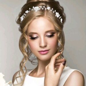 Wedding Bridal Headband Ivory White Faux Pearl Floral Hairband